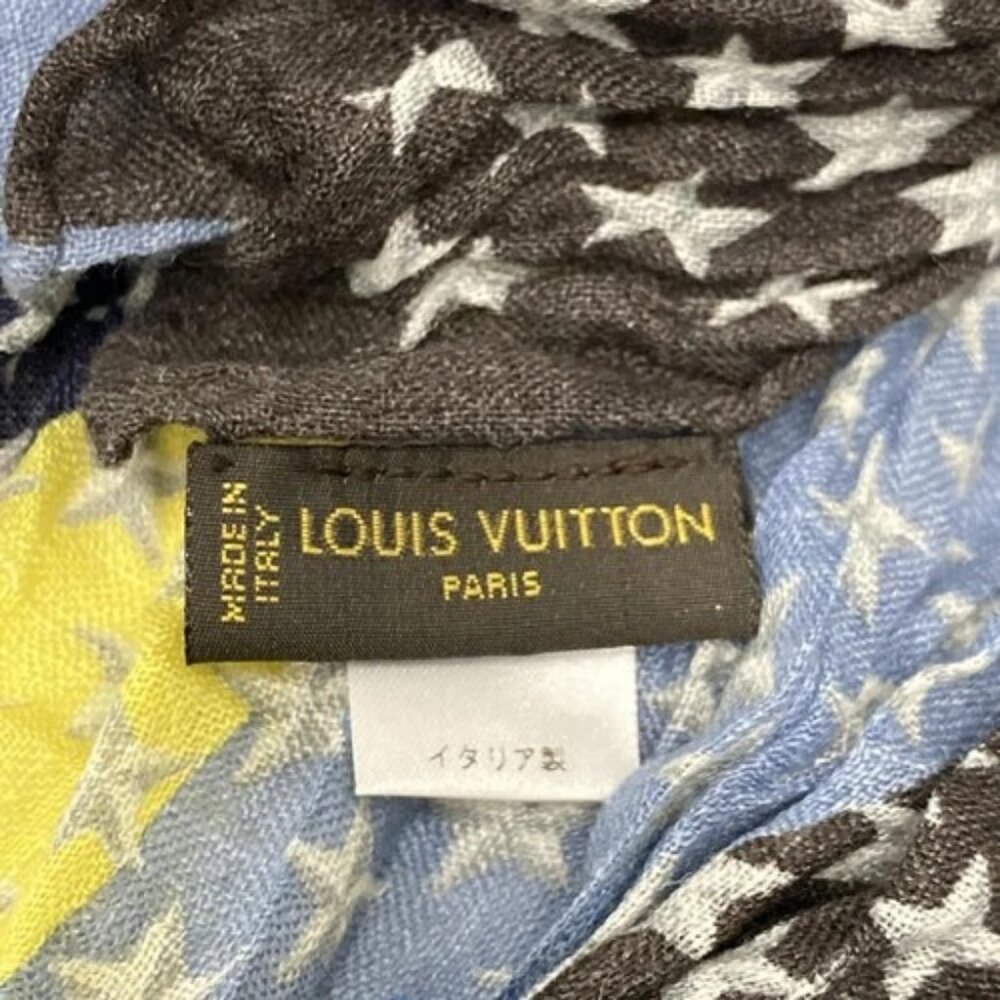 LOUIS VUITTON - Light Blue Dark Brown Multi Unconfirmed Scarf Hemp Silk - Picture 2 of 6